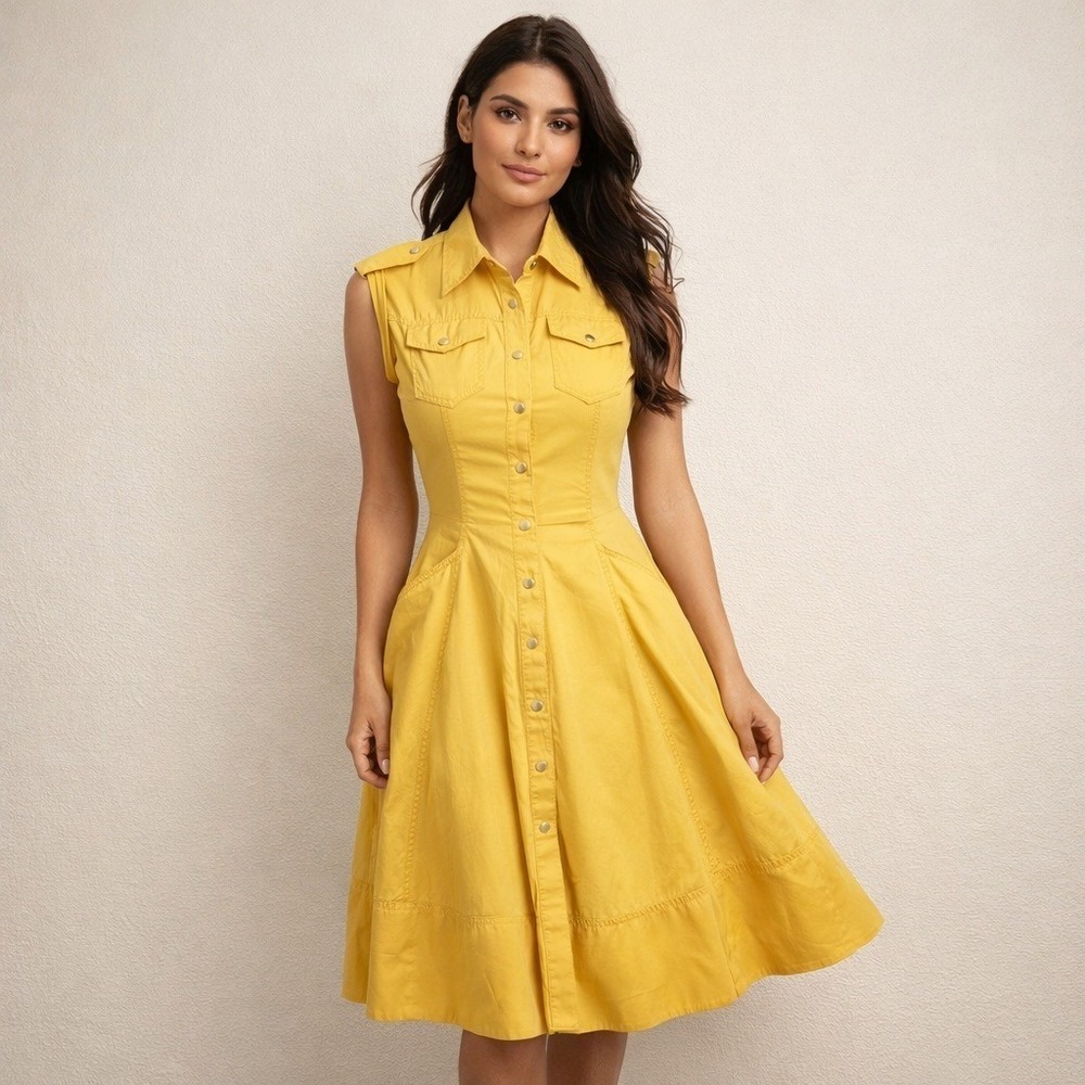 Karen Millen Yellow Sleeveless Shirt Midi Dress
